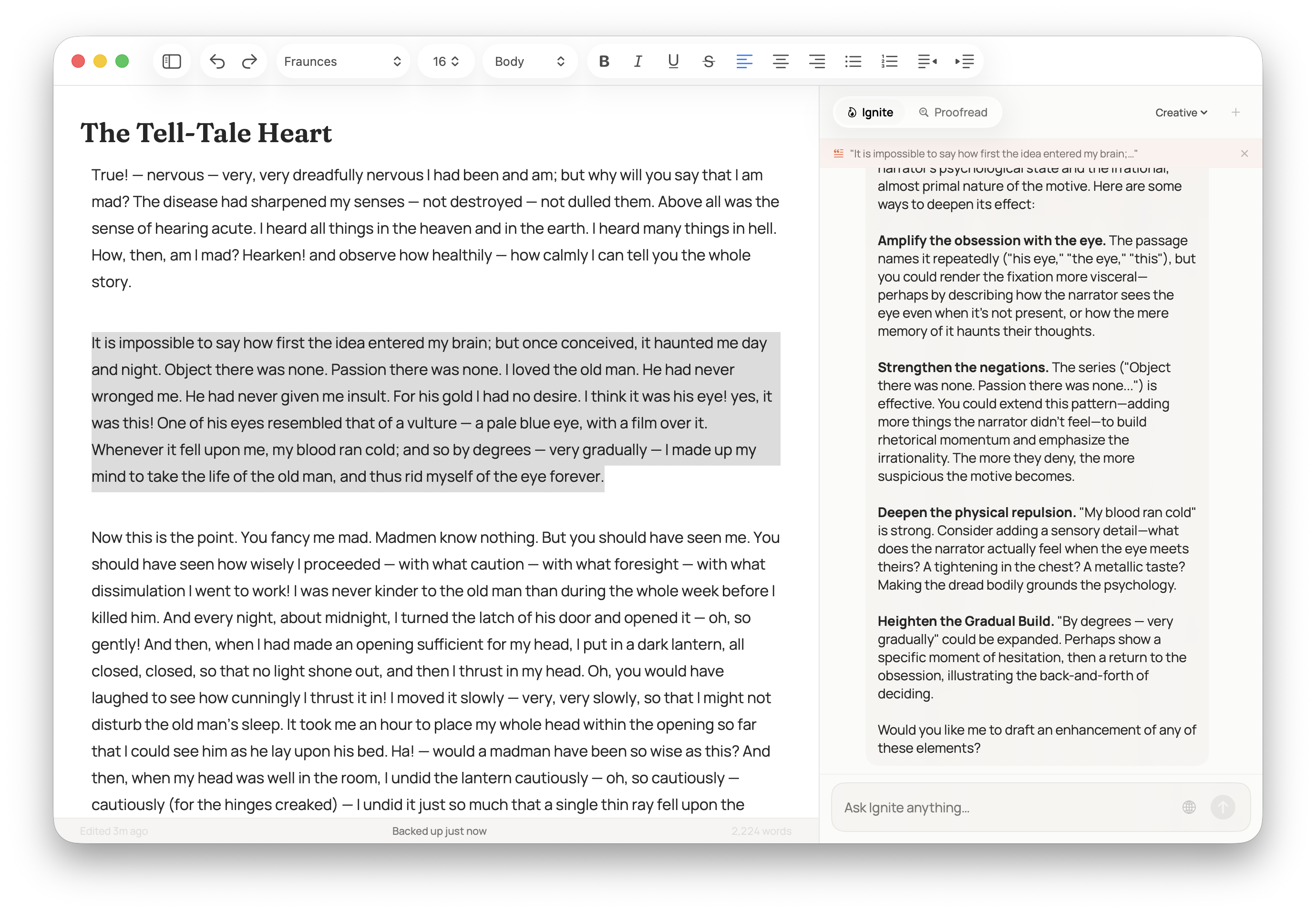 Ember writing studio — full app view